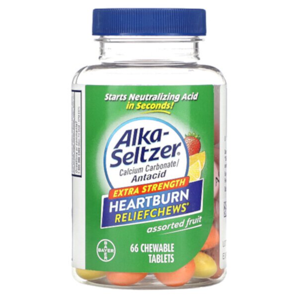 Жевательные таблетки от изжоги, повышенная сила, фруктовое ассорти, 66 жевательных таблеток Alka-Seltzer