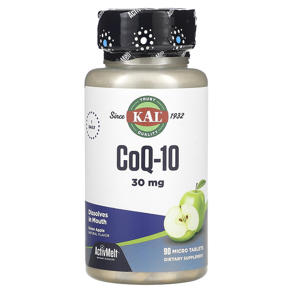 CoQ10, Зеленое яблоко, 30 мг, 90 микротаблеток KAL
