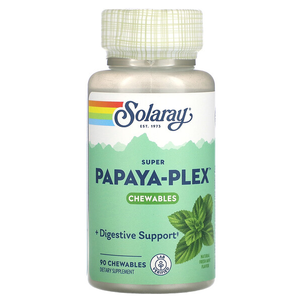 Супер Папайя-Плекс, Натуральная Свежая Мята - 90 жевательных таблеток - Solaray Solaray