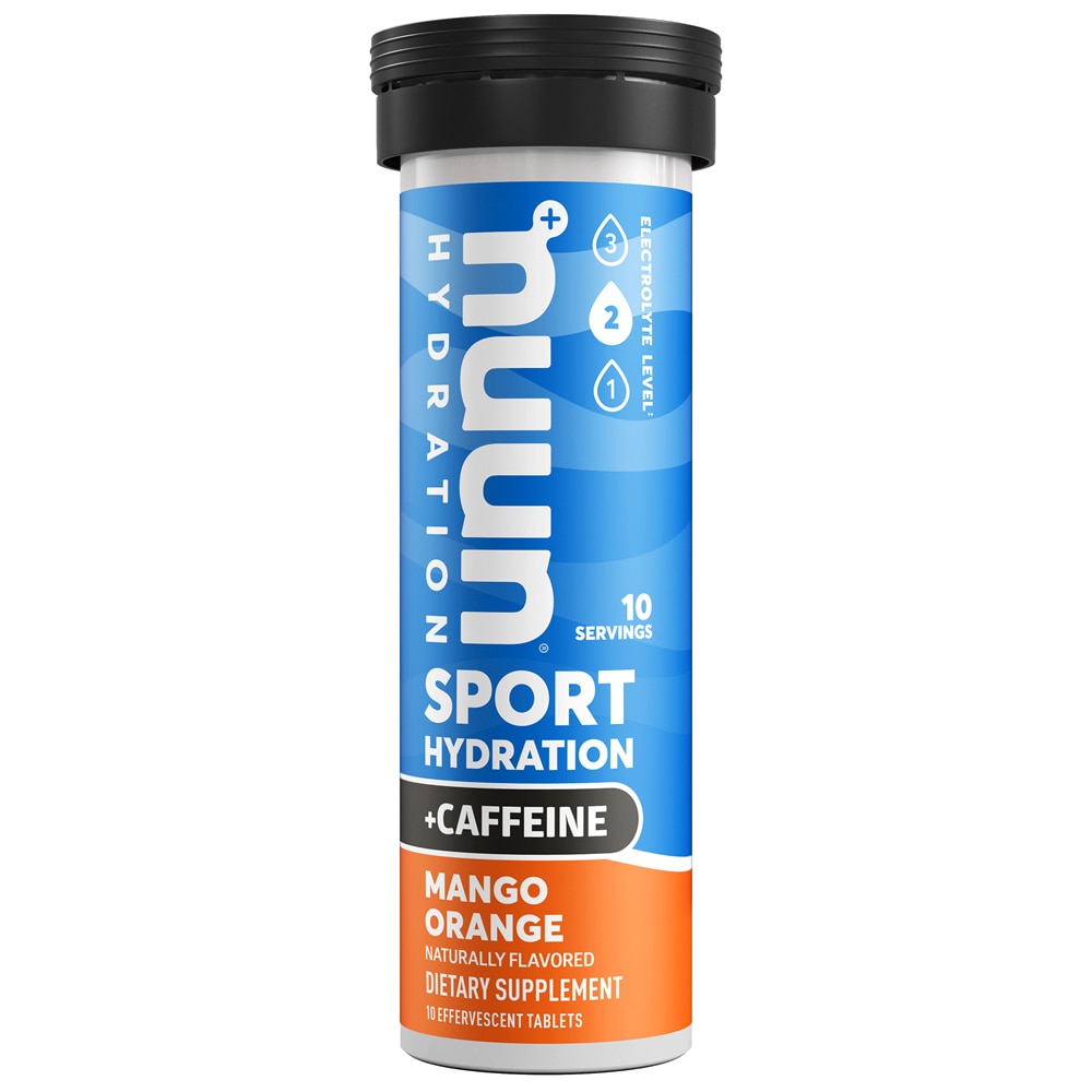 Sport + Caffeine Hydration, один тюбик, манго, апельсин, 10 таблеток NUUN