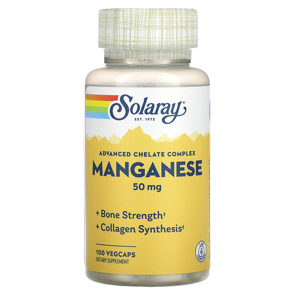 Manganese, Advanced Chelate Complex, 50 mg, 100 VegCaps Solaray