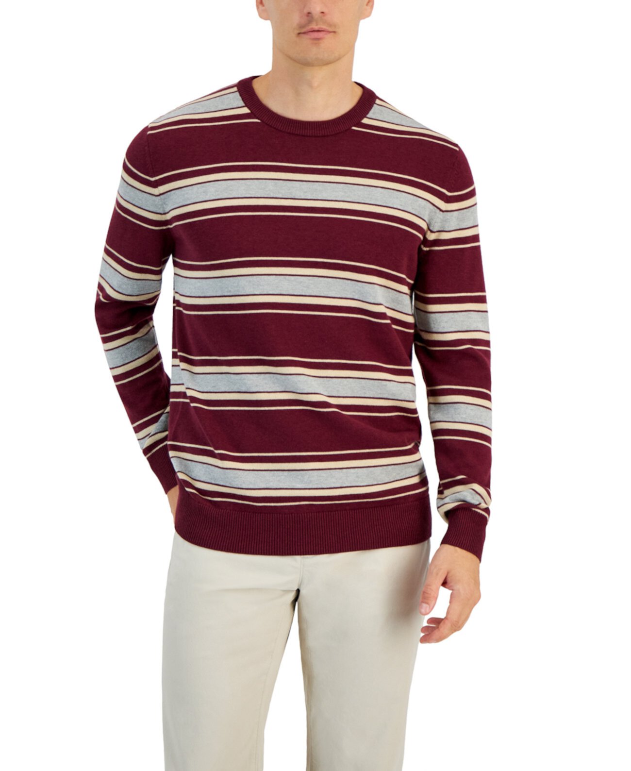 Мужской свитер с круглым вырезом в приподнятую полоску и длинными рукавами, созданный для Macy's Club Room