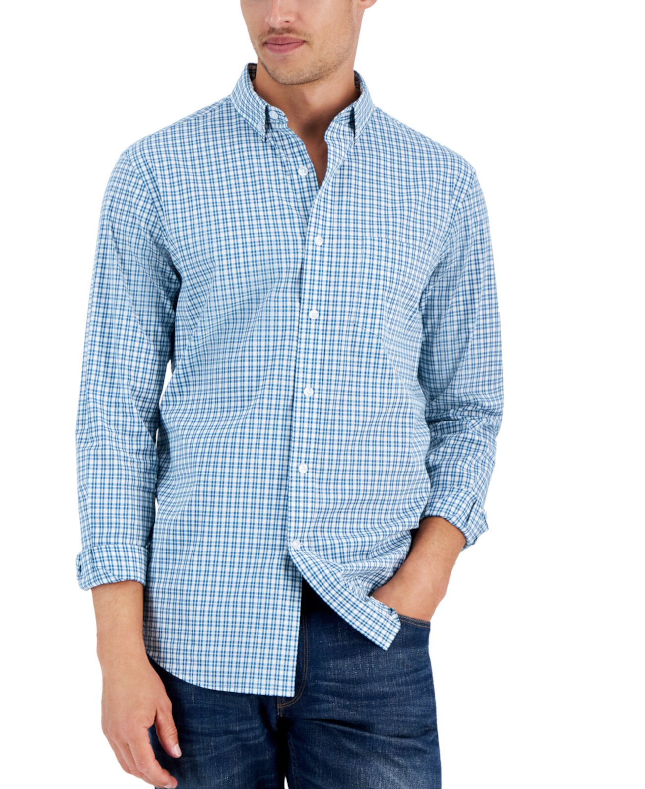 Мужская рубашка на пуговицах из эластичного поплина Merk с длинными рукавами, созданная для Macy's Club Room