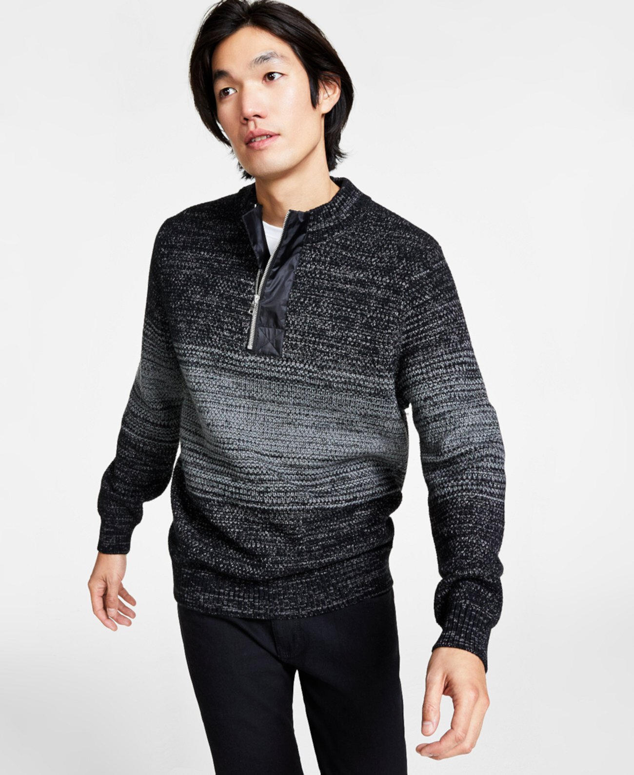 Мужской свитер обычного кроя, окрашенный в космос, с молнией 1/4 и воротником-стойкой, созданный для Macy's I.N.C. International Concepts