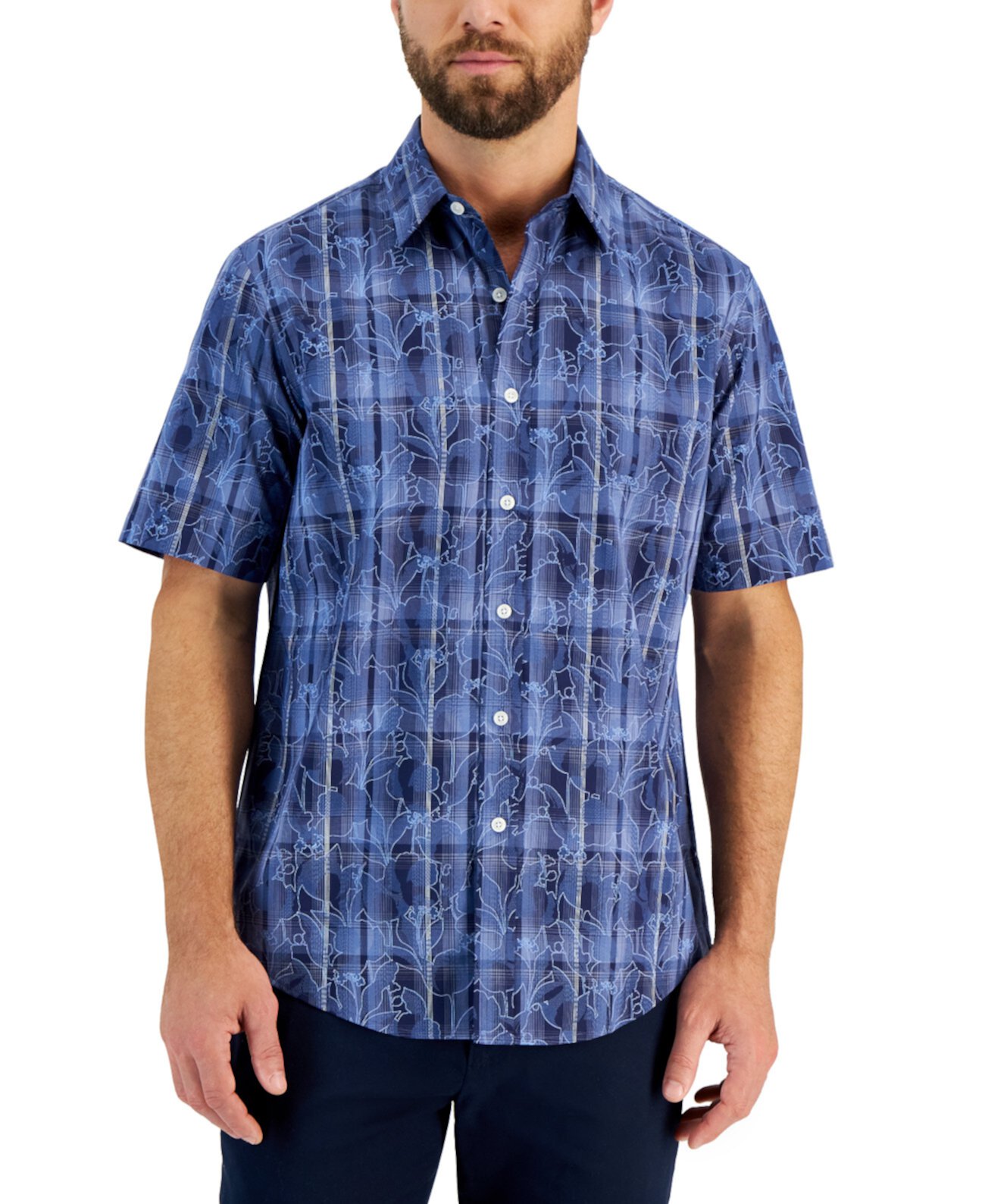 Мужская изысканная тканая рубашка с короткими рукавами и цветочным принтом Dahlia, созданная для Macy's Club Room