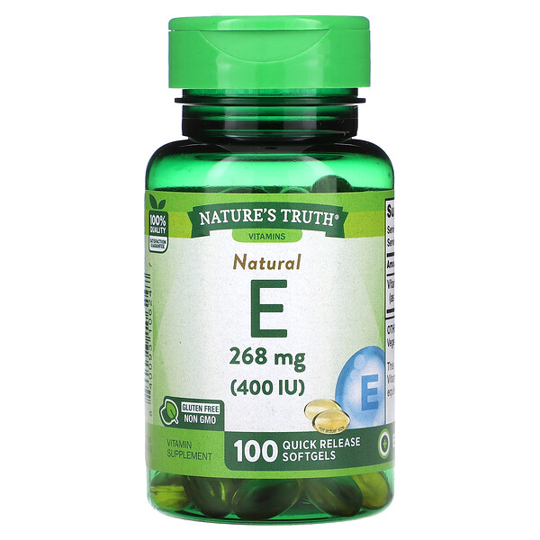 Natural E, 268 мг (400 МЕ), 100 мягких таблеток быстрого высвобождения Nature's Truth