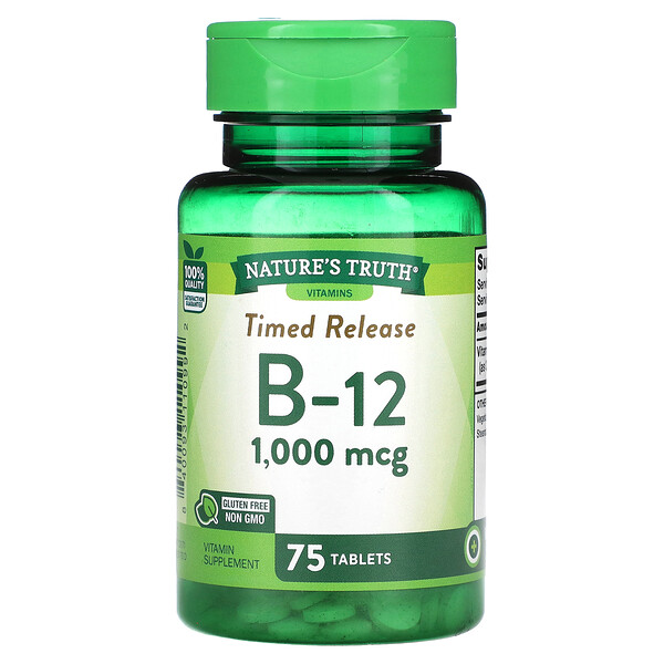 Витамины, Time Release B-12, 1000 мкг, 75 таблеток Nature's Truth