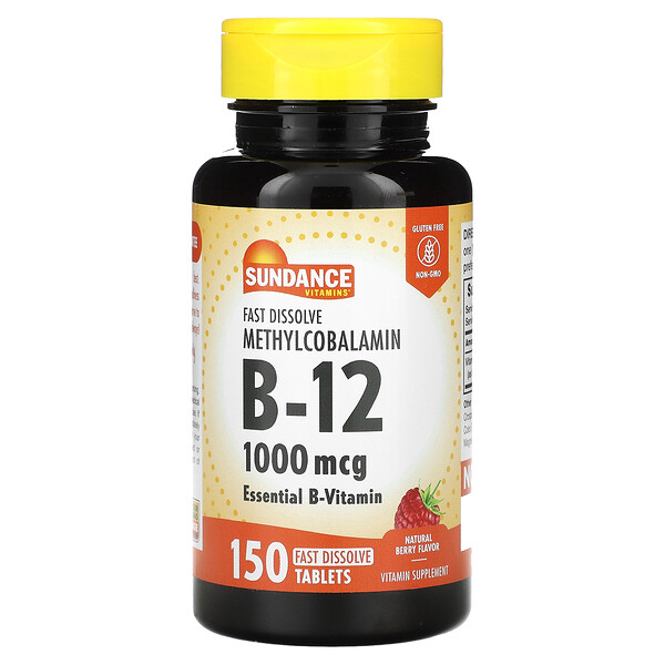 Быстрорастворимый метилкобаламин B-12, натуральные ягоды, 1000 мкг, 150 быстрорастворимых таблеток Sundance Vitamins