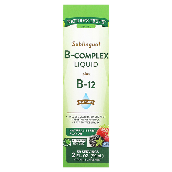 B-Комплекс с B-12, Подъязычная Жидкость, Естественный Ягодный вкус - 59 мл - Nature's Truth Nature's Truth