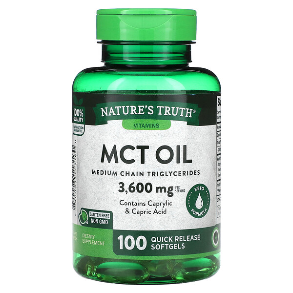 Витамины, масло MCT, 1200 мг, 100 мягких таблеток быстрого высвобождения Nature's Truth