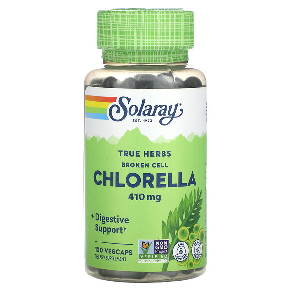 True Herbs, Хлорелла с разрушенными клетками, 410 мг, 100 растительных капсул Solaray