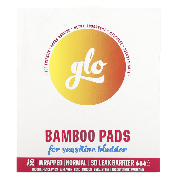 Glo, Бамбуковые прокладки для чувствительного мочевого пузыря, нормальные, 12 прокладок в упаковке Here We Flo