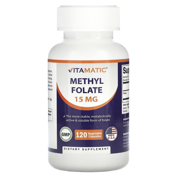 Метилфолат, 15 мг, 120 растительных капсул Vitamatic