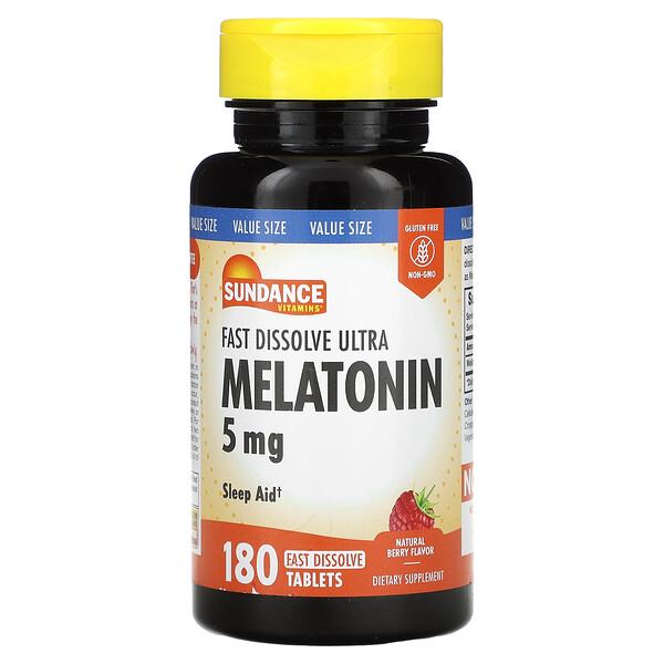 Fast Dissolve Ultra Melatonin, натуральные ягоды, 5 мг, 180 таблеток Sundance Vitamins