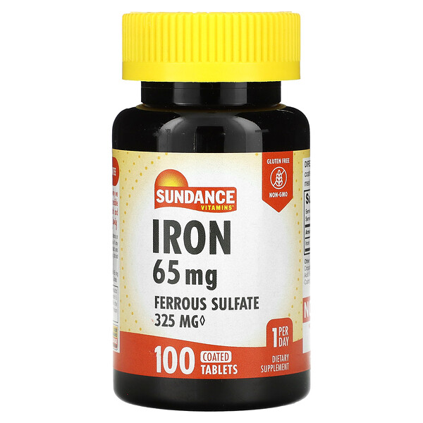 Железо - 65 мг - 100 покрытых таблеток - Sundance Vitamins Sundance Vitamins