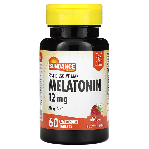 Fast Dissolve Max, Мелатонин, натуральные ягоды, 12 мг, 60 таблеток Sundance