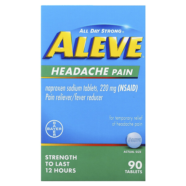 Naproxen Sodium Tablets, головная боль, 220 мг, 90 таблеток Aleve