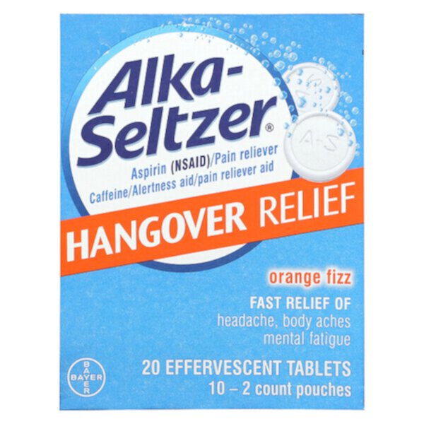 Средство от похмелья, Оранжевый Шипучий напиток, 10 пакетиков, по 2 таблетки - Alka-Seltzer Alka-Seltzer