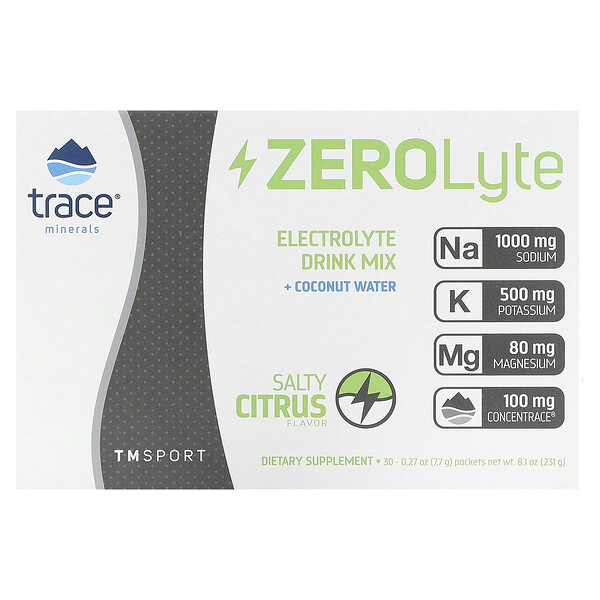 ZeroLyte Electrolyte Drink Mix, Salty Citrus, 30 Packets (Пакеты ), 0.27 oz (Унции) (7.7 g) Each Trace Minerals Research