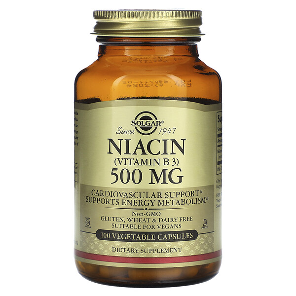 Ниацин (витамин B 3), 500 мг, 100 растительных капсул Solgar