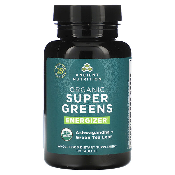 Organic Super Greens, энергетик, 90 таблеток Dr. Axe / Ancient Nutrition