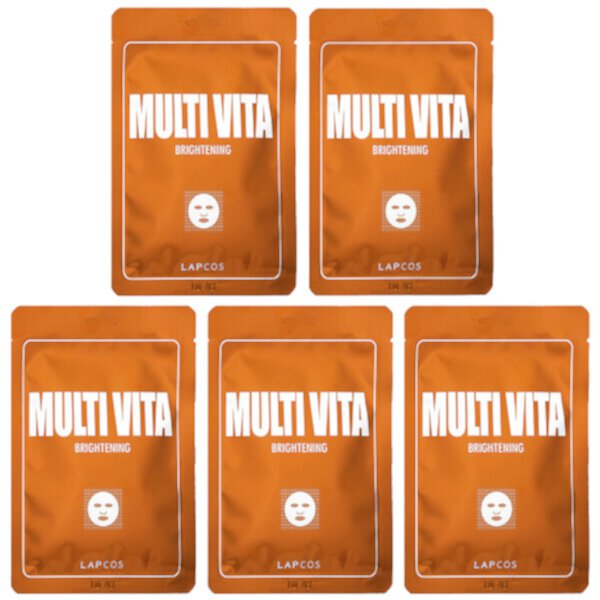Набор осветляющих тканевых масок Multi Vita, 5 штук по 0,84 жидких унции (25 мл) каждая LAPCOS