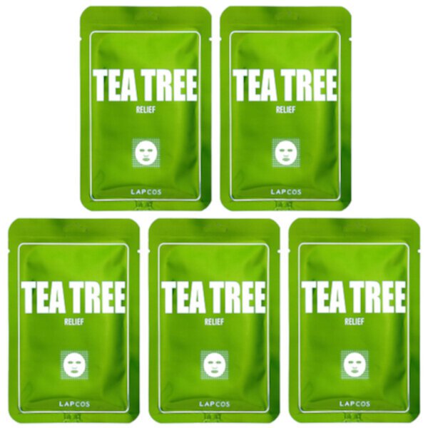 Набор тканевых масок Tea Tree Relief Relief, 5 штук, 0,84 жидких унции (25 мл) каждая LAPCOS