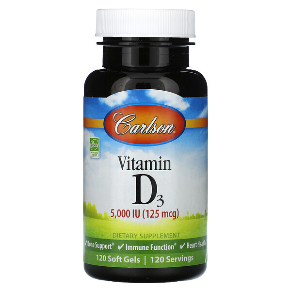 Витамин D3 - 125 мг (5000 МЕ) - 120 мягких капсул - Carlson Carlson
