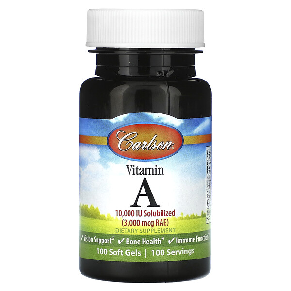 Витамин А - 3000 мкг RAE (10000 МЕ) - 100 мягких капсул - Carlson Carlson