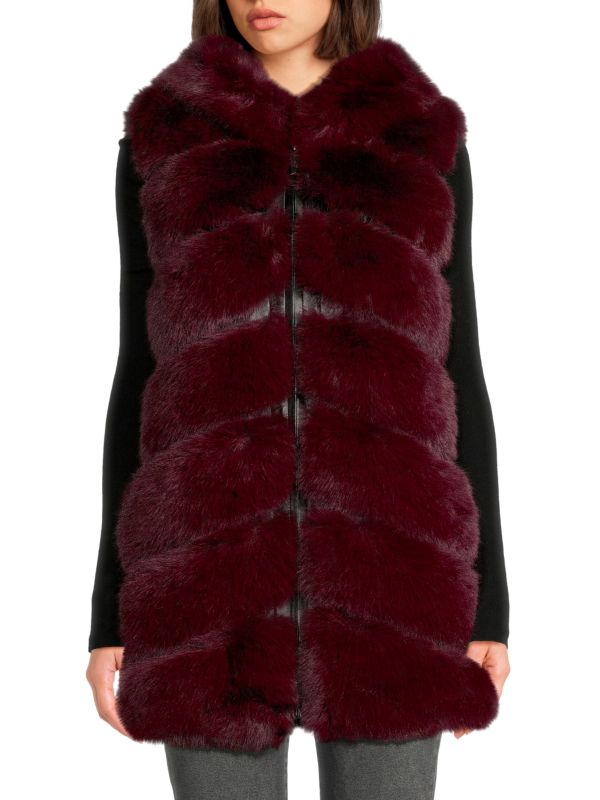 Женская Жилет BELLE FARE Chevron Faux Fur Longline Hooded BELLE FARE