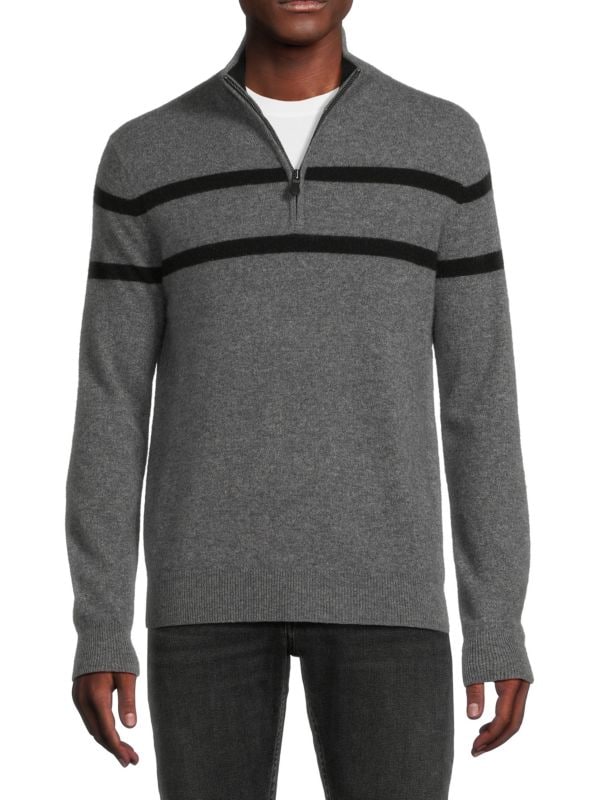 Полосатый свитер из 100 % кашемира на четверть молнии Saks Fifth Avenue