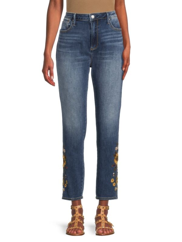 Укороченные джинсы Jackie с высокой посадкой и цветочной вышивкой Driftwood