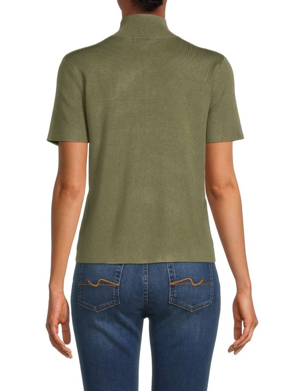 Вязаная футболка в рубчик с воротником-стойкой Saks Fifth Avenue
