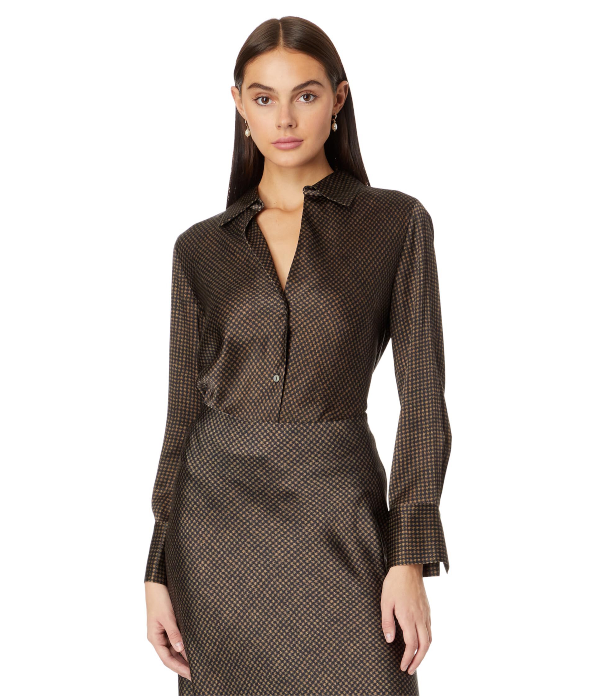 Женская Блузка Vince Brushed Houndstooth Bias Long Sleeve Vince