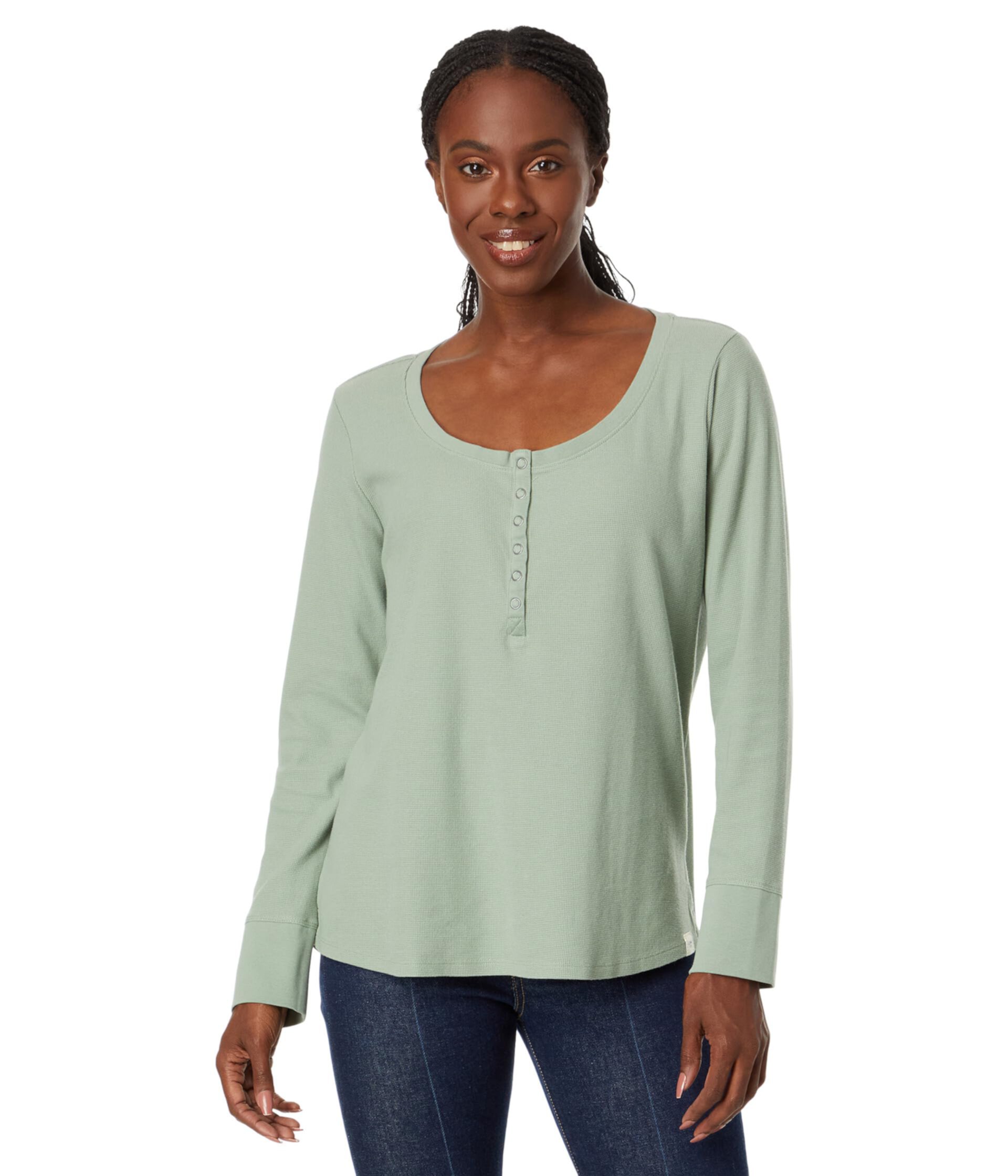 Женская Футболка L.L.Bean Petite Unshrinkable Mini Waffle Henley Long Sleeve L.L.Bean