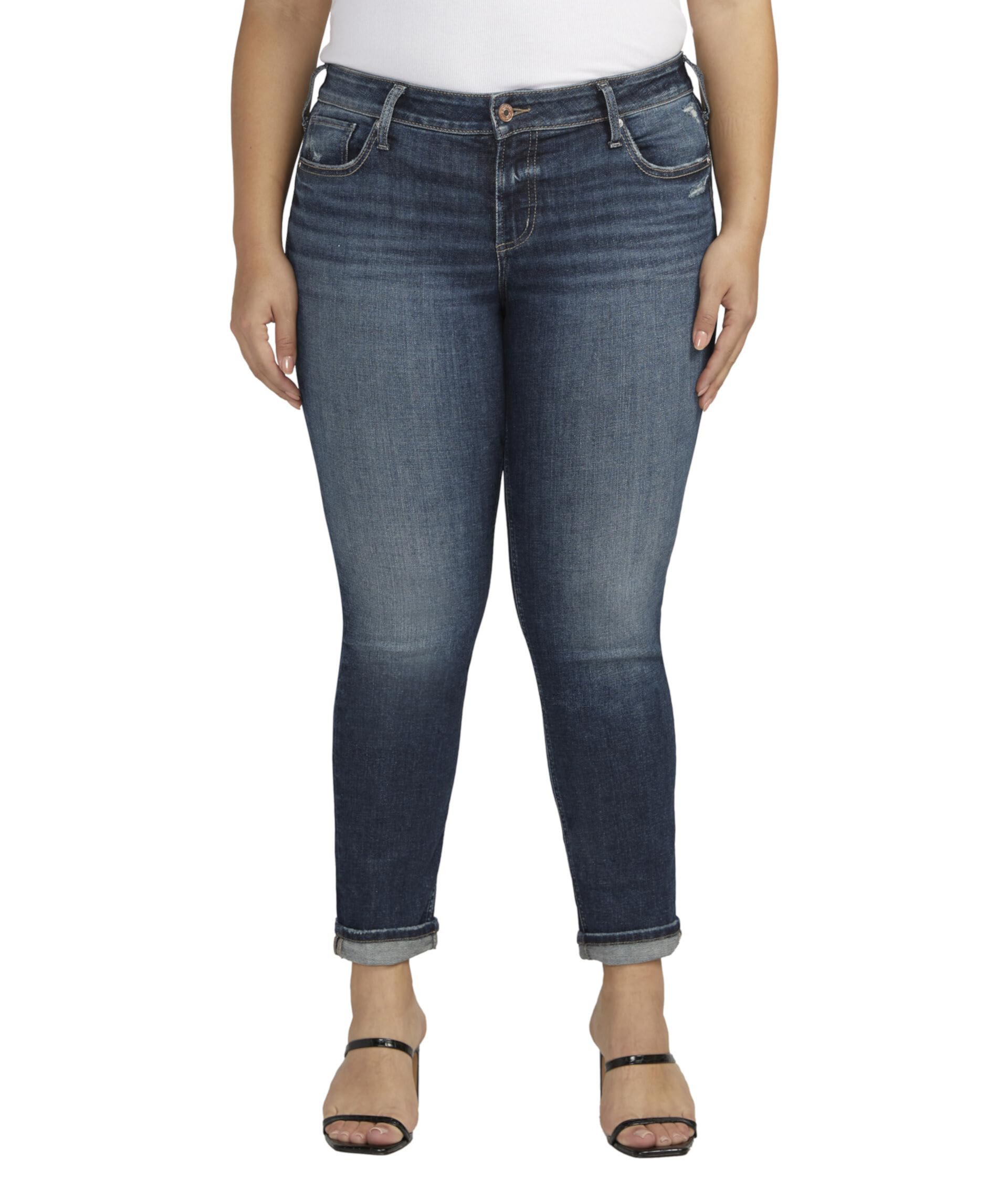 Узкие джинсы Girlfriend со средней посадкой W27129EAE480 больших размеров Silver Jeans Co.