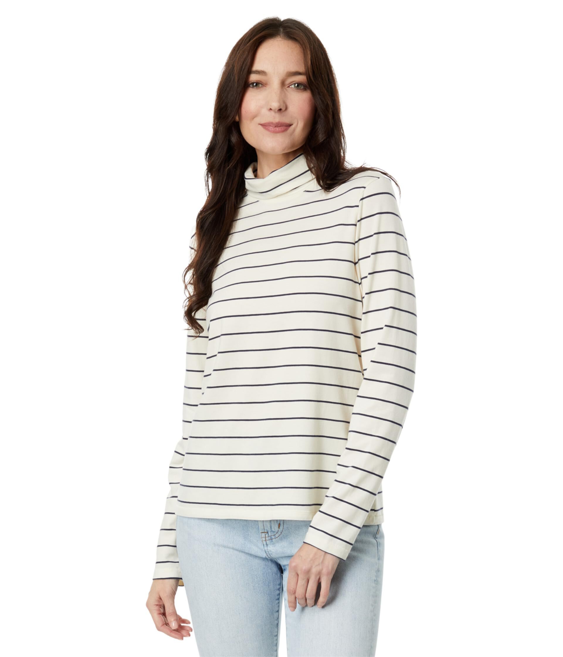 Женская Футболка L.L.Bean Soft Stretch Supima Turtleneck Long Sleeve Stripe L.L.Bean