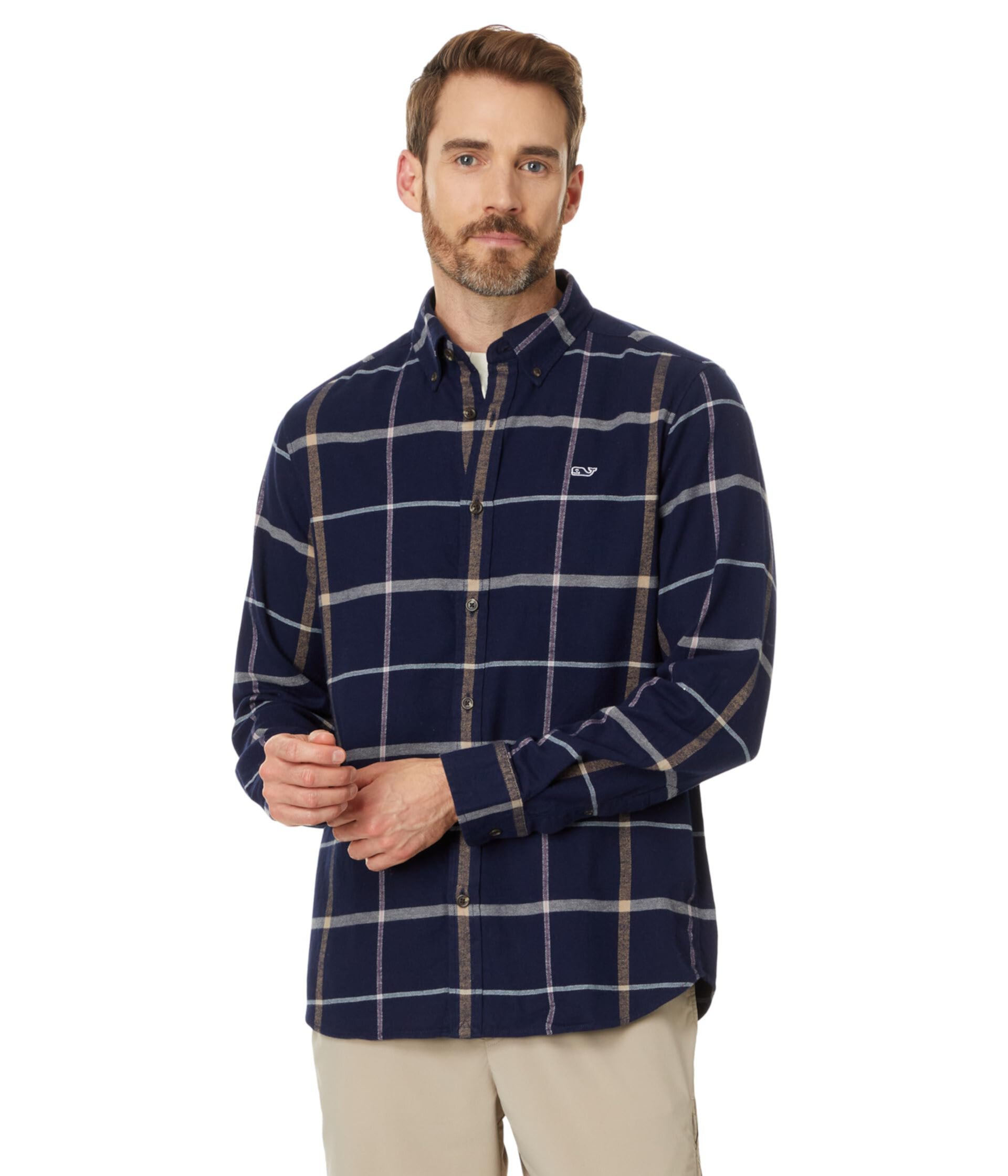 Мужская Повседневная рубашка Vineyard Vines Flannel Plaid Whale Vineyard Vines