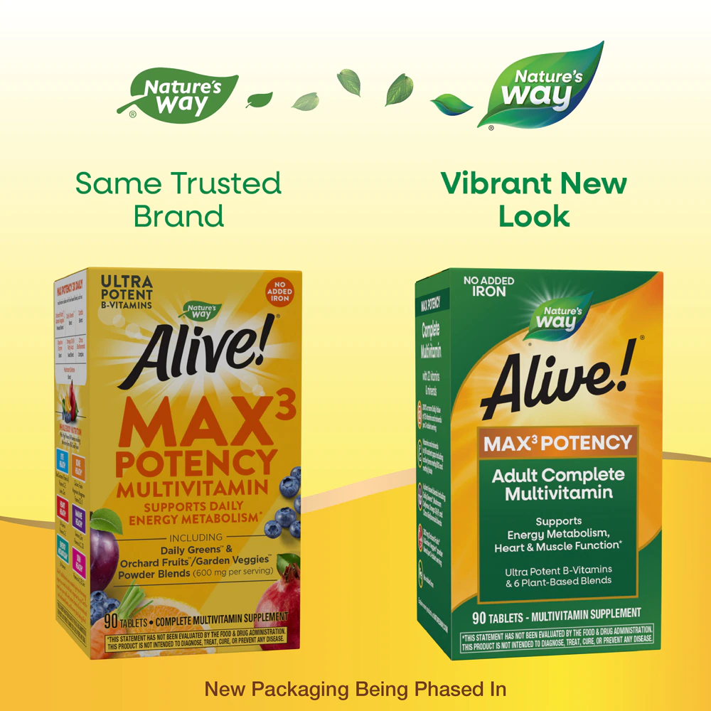 Alive! Max3 Potency Мультивитамин - B-витамины - Без добавления железа - 90 таблеток - Nature's Way Nature's Way