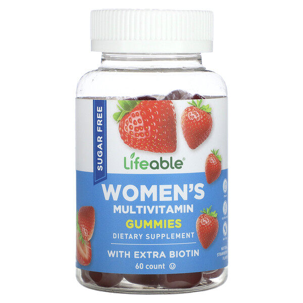 Женские мультивитаминные жевательные конфеты, без сахара, натуральная клубника, 60 жевательных таблеток Lifeable