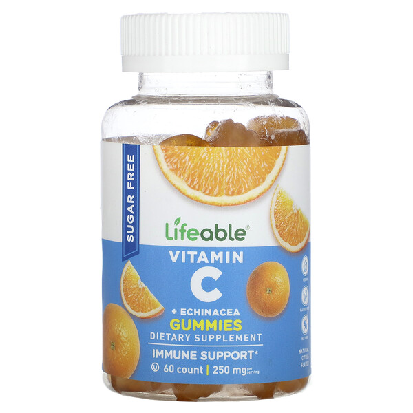 Vitamin C + Echinacea Gummies, Sugar Free, Natural Citrus, 125 mg, 60 Gummies Lifeable