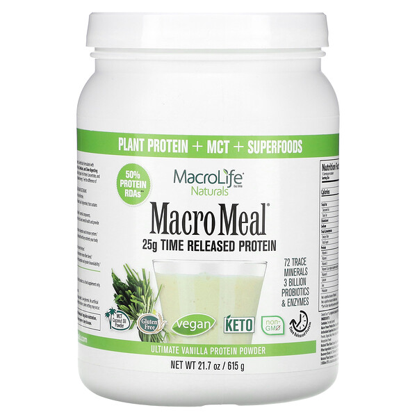 MacroMeal, Ultimate Protein Powder, ваниль, 21,7 унции (615 г) Macrolife Naturals