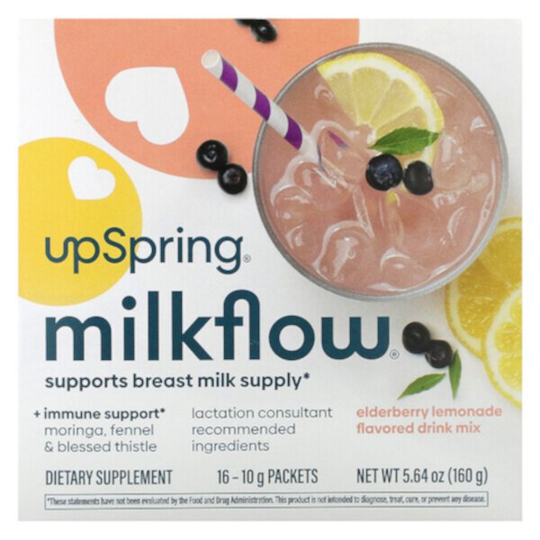 Milkflow Drink Mix, лимонад из бузины, 16 пакетов по 10 г каждый UpSpring