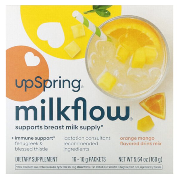 Milkflow Drink Mix, апельсин и манго, 16 пакетов по 10 г каждый UpSpring