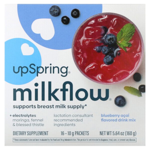 Milkflow Drink Mix, черника асаи, 16 пакетов по 10 г каждый UpSpring