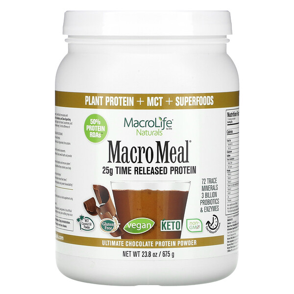 MacroMeal, Ultimate Protein Powder, шоколад, 23,8 унции (675 г) Macrolife Naturals