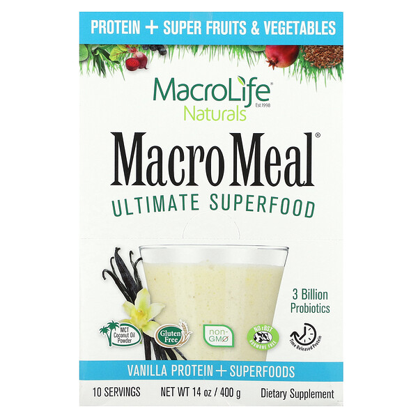 MacroMeal, Ultimate Superfood, ваниль, 10 пакетов по 1,4 унции (40 г) каждый Macrolife Naturals
