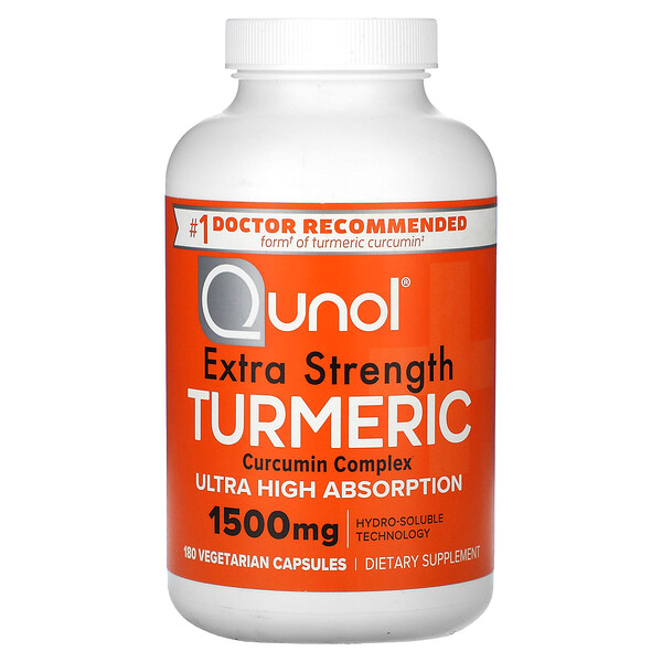Куркума Extra Strength, 1500 мг, 180 вегетарианских капсул (500 мг на капсулу) Qunol