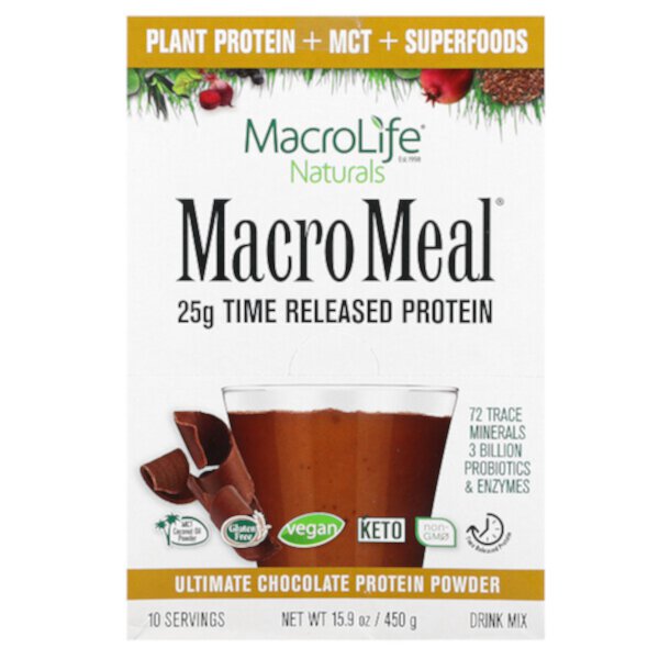 MacroMeal Ultimate Protein Powder, шоколад, 10 пакетов по 1,6 унции (45 г) каждый Macrolife Naturals