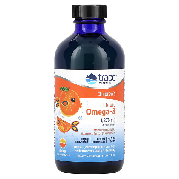Детская жидкость Омега-3, апельсин, 1275 мг, 8 жидких унций (237 мл) Trace Minerals Research
